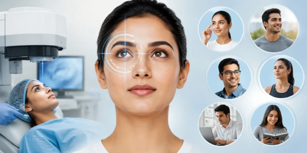 Ideal candidate for LASIK eye surgery in a modern eye care clinic.