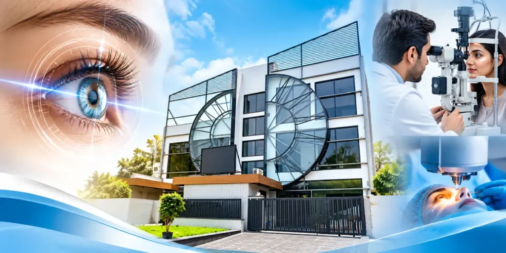 Dr Rishi Eye Institute eye hospital building in Karnal with LASIK laser eye surgery and doctor eye examination